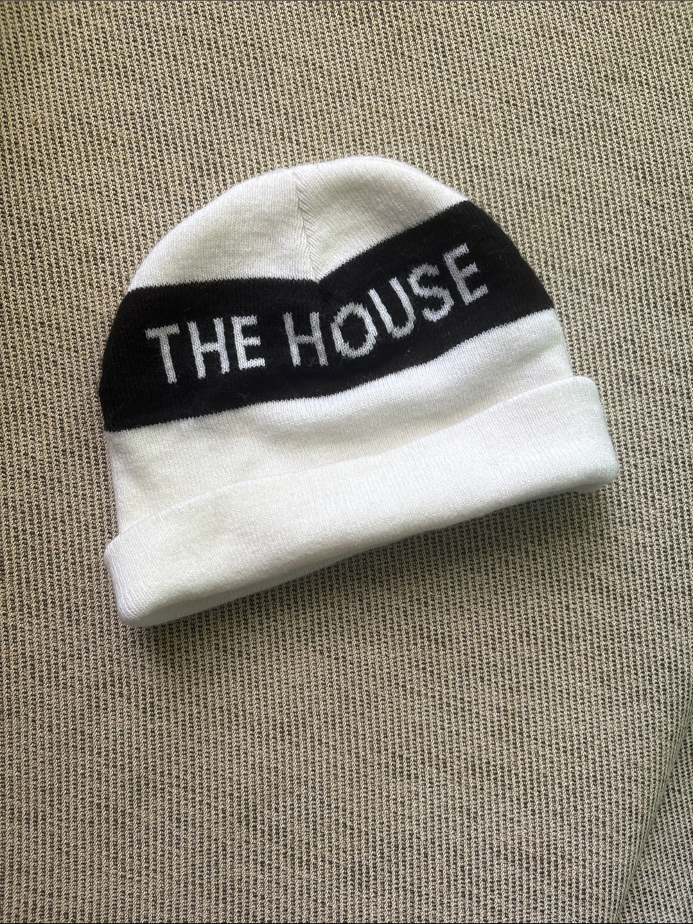 White Beanie with Black 'THE HOUSE' Stripe